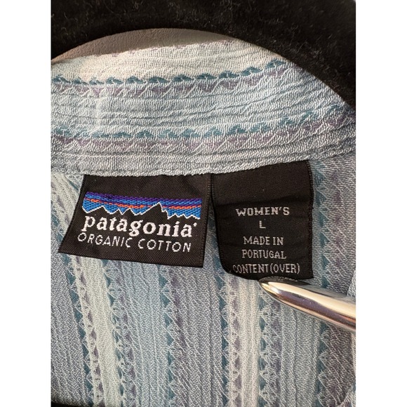Patagonia Organic Cotton Button Up Short Sleeve Shirt Blue Stripe L - Picture 2 of 6